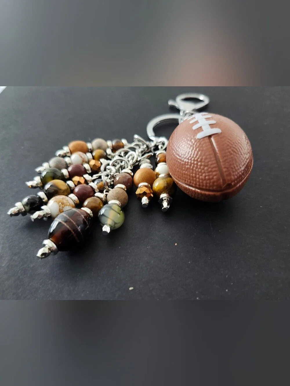 Football Purse Charm or Keychain Tigers Eye Jasper Agate Handcrafted